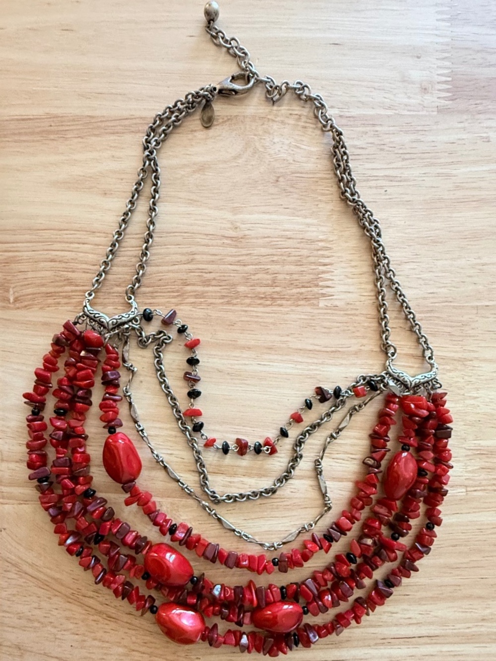 Chico's Multi-Strand Red Coral Chips Necklace
